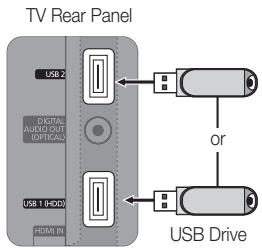 TV Rear Panel USB 2 DIGITAL AUDIO OUT (OPTICAL) USB 1(HDD) HDMI IN or USB Drive