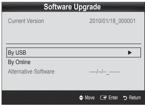 Software Upgrade Current Version 2010/01/18_000001 By USB By Online Alternative Software ----/--/-- Move Enter Return