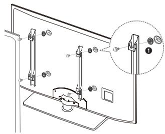 Technical diagram of a monitor with labeled parts and an inset detail view showing numbered components