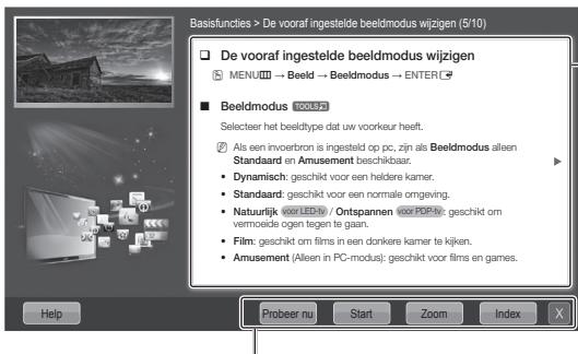 Basifuncties > De vooraf ingestelde beeldmodus wijzigen (5/10) De vooraf ingestelde beeldmodus wijzigen MENU → Beeld → Beeldmodus → ENTER Beeldmodus WOLS73 Selecteer het beeldtype dat uw voorkeur heeft. Als een invorbron is ingesteld op pc, zijn als Beeldmodus alleen Standaard en Amusement beschikbaar. Dynamisch: geschikt voor een heldere kamer. Standaard: geschikt voor een normale omgeving. Natuurtijk door LED-1 / Ontspannen voor PCF-1: geschikt om vermoeide ogen tegen te gaan. Film: geschikt om films in een donkere kamer te kijken. Amusement (Alleen in PC-modus): geschikt voor films en games.