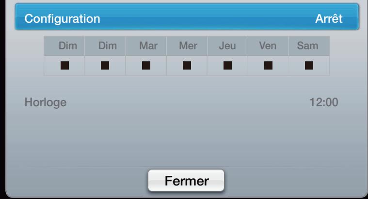 Configuration Arrêt Dim Dim Mar Mer Jeu Ven Sam ■ ■ ■ ■ ■ ■ ■ ■ Horloge 12:00 Fermer