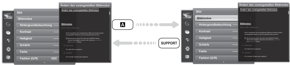 SAMSUNG UE-40ES7000 - So wechseln Sie zwischen den Themen im e-Manual und den entsprechenden Bildschirmmenüs. - 1
