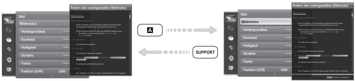 SAMSUNG UE-55ES6300 - So wechseln Sie zwischen den e-Manual-Themen und den entsprechenden Bildschirmmenus. - 1