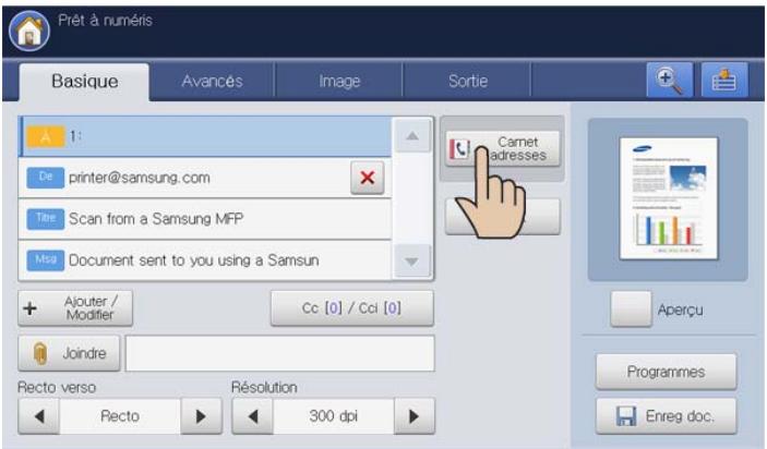 SAMSUNG CLX-9250ND - Saisie d'adresses e-mail depuis le carnet d'adresses - 1