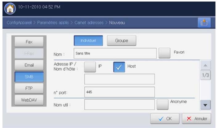 SAMSUNG CLX-9250ND - Enregistrement d'une adresse Individuelle (SMB, FTP, WebDAV) - 1