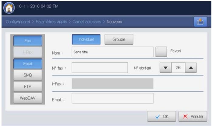 SAMSUNG CLX-9250ND - Enregistrement d'une adresse Individuelle (Fax, Email) - 1