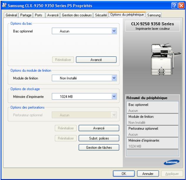 SAMSUNG CLX-9250ND - Sélectionnez Options du périphérique. - 1