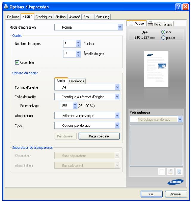 SAMSUNG CLX-9250ND - Onglet Papier - 1