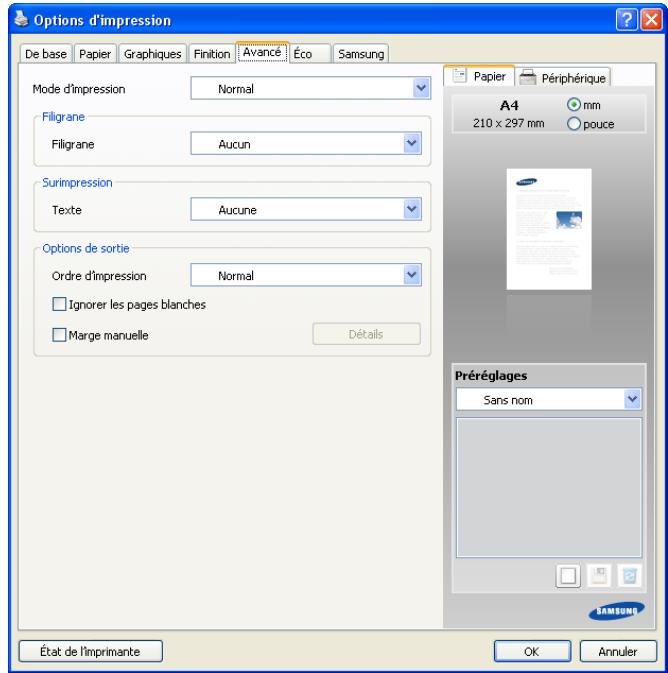 SAMSUNG CLX-9350ND - Onglet Avancé - 1
