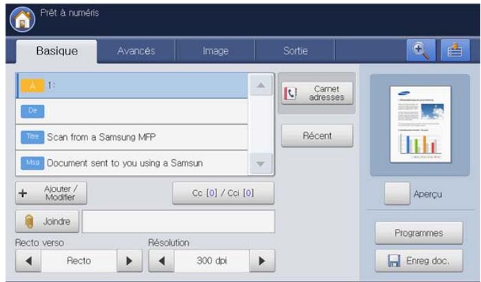 SAMSUNG CLX-9350ND - Présentation de l'écran Num vers Email - 1