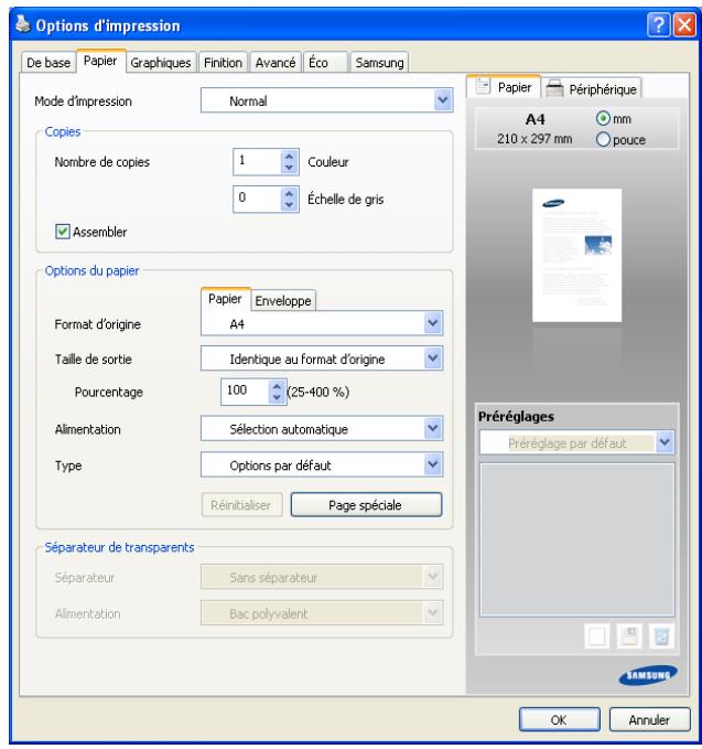 SAMSUNG CLX-9350ND - Onglet Papier - 1