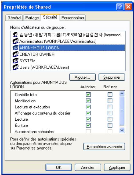 SAMSUNG CLX-9350ND - Exemple de configuration de sécurité pour un utilisateur anonyme sur un serveur SMB. - 4