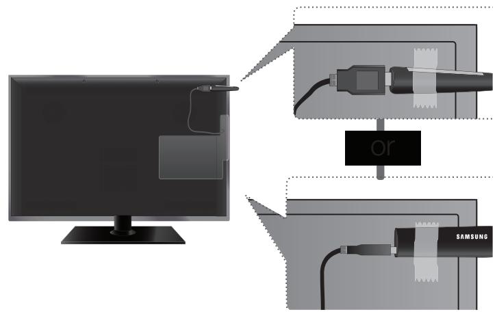 Diagram illustrating a device setup with a monitor, connector, and Samsung cable, showing connections to an interface.
