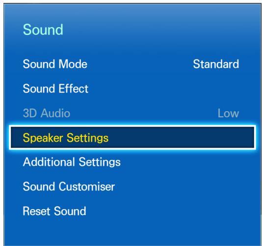 Sound Sound Mode Standard Sound Effect 3D Audio Low Speaker Settings Additional Settings Sound Customiser Reset Sound