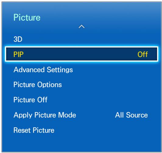 Picture 3D PIP Off Advanced Settings Picture Options Picture Off Apply Picture Mode All Source Reset Picture