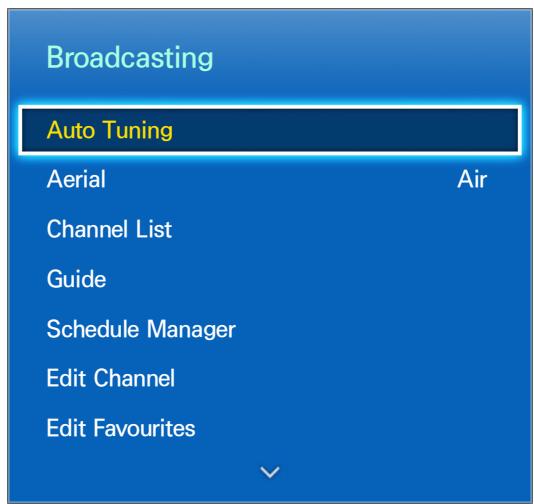 Broadcasting Auto Tuning Aerial Air Channel List Guide Schedule Manager Edit Channel Edit Favourites