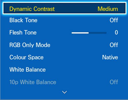 Dynamic Contrast Medium Black Tone Off Flesh Tone 0 RGB Only Mode Off Colour Space Native White Balance 10p White Balance Off