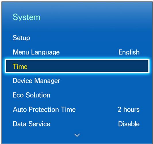 System Setup Menu Language English Time Device Manager Eco Solution Auto Protection Time 2 hours Data Service Disable