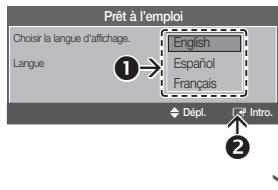 Prêt à l'emploi Choisir la langue d'affichage. Langue English Español Français Dépl. Intro. ①