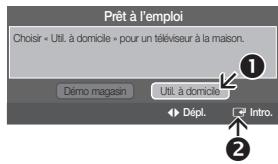 Prêt à l'emploi Choisir « Util. à domicile » pour un téléviseur à la maison. Démomagasin Util. à domicile Dépl. Intro.