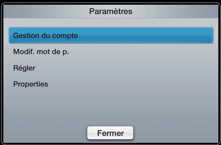 Paramètres Gestion du compte Modif. mot de p. Régler Properties Fermer
