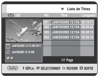 SAMSUNG DVD-HR720 - Appuyez sur le bouton TITLE LIST, appareil en mode stop ou lecture. - 1
