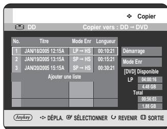 SAMSUNG DVD-HR720 - Changement du mode d'enregistrement de tous les titres dans la liste de copie - 2