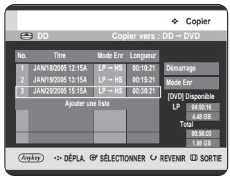SAMSUNG DVD-HR720 - Appuyez sur les boutons  pour sélectionner les titres que vous souhaitez copier. - 3