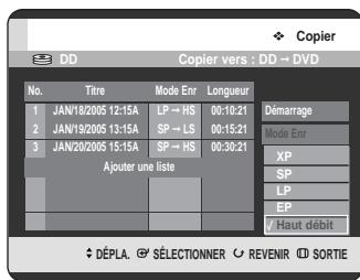 SAMSUNG DVD-HR720 - Changement du mode d'enregistrement de tous les titres dans la liste de copie - 1