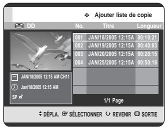 SAMSUNG DVD-HR720 - Appuyez sur les boutons  pour sélectionner les titres que vous souhaitez copier. - 2