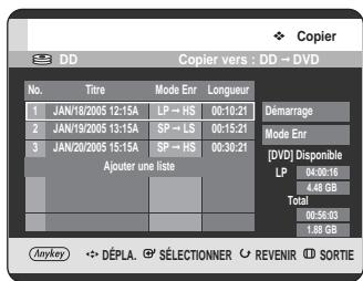 SAMSUNG DVD-HR720 - Sélection du mode d'enregistrement pour chaque titre dans la liste de copie - 1