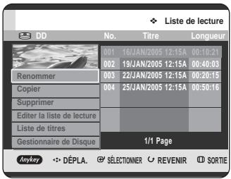 SAMSUNG DVD-HR725P - A l'aide des boutons ▲▼, sélectionnez le titre que vous souhaitez modifier parmi la liste de lecture, puis appuyez sur le bouton ANYKEY. - 1