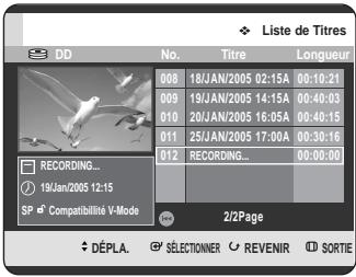 SAMSUNG DVD-HR725P - Appuyez sur le bouton TITLE LIST, appareil en mode enregistrement. - 1
