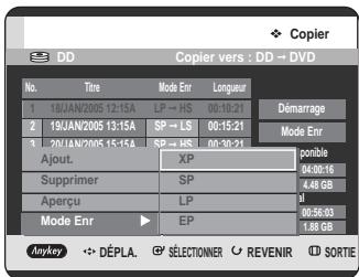 SAMSUNG DVD-HR725P - Sélection du mode d'enregistrement pour chaque titre dans la liste de copie - 2