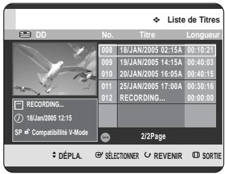 SAMSUNG DVD-HR725P - Appuyez sur le bouton TITLE LIST, appareil en mode enregistrement. - 1
