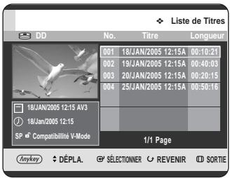 SAMSUNG DVD-HR725P - Utilisation du bouton TITLE LIST - 1