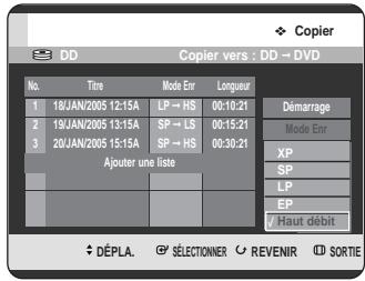 SAMSUNG DVD-HR725P - Changement du mode d'enregistrement de tous les titres dans la liste de copie - 1