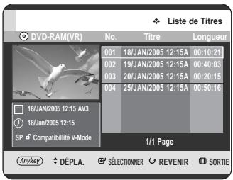 SAMSUNG DVD-HR725P - Utilisation du bouton TITLE LIST - 1