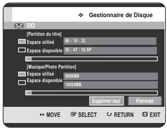 SAMSUNG DVD-HR725P - Appuyez sur les boutons ▲▼ pour sélectionner Gestionnaire de Disque, puis appuyez sur le bouton OK ou ▶. - 1