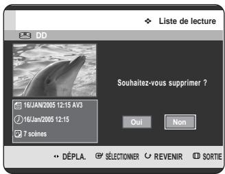 SAMSUNG DVD-HR725P - Appuyez sur les boutons ▲▼ pour sélectionner Supprimer, puis appuyez sur le bouton OK ou ▶. - 1