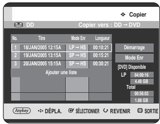 SAMSUNG DVD-HR725P - Changement du mode d'enregistrement de tous les titres dans la liste de copie - 2