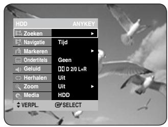 HDD ANYKEY Zoeken Navigatie Tijd Markeren Ondertitels Geen Geluid DQ D 2/0 L+R Herhalen Uit Zoom Uit Media HDD VERPL SELECT