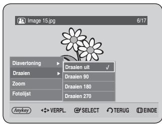 Image 15.jpg 6/17 Diavertoning Draalen uit ✓ Zoom Draalen 90 Draalen 180 Fotolijat Draalen 270 Anykey ✿ VERPL. SELECT TERUG EINDE