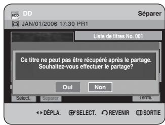 DD JAN/01/2006 17:30 PR1 Liste de titres No. 001 Ce titre ne peut pas être récupéré après le partage. Souhaitez-vous effectuer le partage? Oui Non Select. Séparer Terml. DéPLA. SÉLECT. REVENIR SORTIE