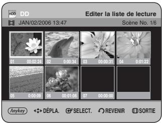 DD JAN/02/2006 13:47 Editor la liste de lecture Scène No. 1/6 01 00:02:24 02 0:00:34 03 00:00:31 04 0:01:22 05 00:02:09 06 00:31:06 07 00:00:00 Anykey ◆ DÉPLA. Ⓧ SELECT. Ⓧ REVENIR ⭕ SORTIE