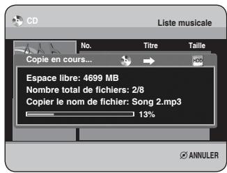 Liste musicale Copie en cours... Espace libre: 4699 MB Nombre total de fichiers: 2/8 Copier le nom de fichier: Song 2.mp3 13%