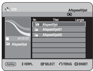 CD Afspeellijst Nr. Titel Lengte Afspeellijst Afspeellijst01 Afspeellijst02 Anykey VERPL. SELECT TERUG EINDET
