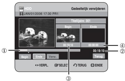 IDD JAN/01/2006 17:30 PR1 Gedeeltelijk verwijderen Titelijatnr. 001 Begin Einde 00:19:10 00:00:00 00:19:10 Terug Begin Einde Verw. ↔ VERPL. SELCEC TERUG ID EINDE ① ② ③