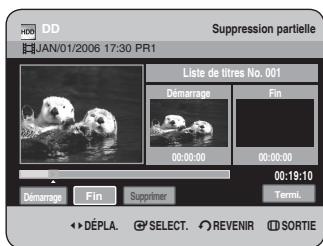 DD JAN/01/2006 17:30 PR1 Suppression partielle Liste de titres No. 001 Démarrage Fin 00:00:00 00:00:00 00:19:10 Démarrage Fin Supprimer Termi. DéPLA. SELECT. REVENIR SORTIE