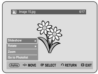 Image 15.jpg 6/17 Slideshow Rotate Zoom Go to Photolist Anyway MOVE SELECT RETURN EXIT